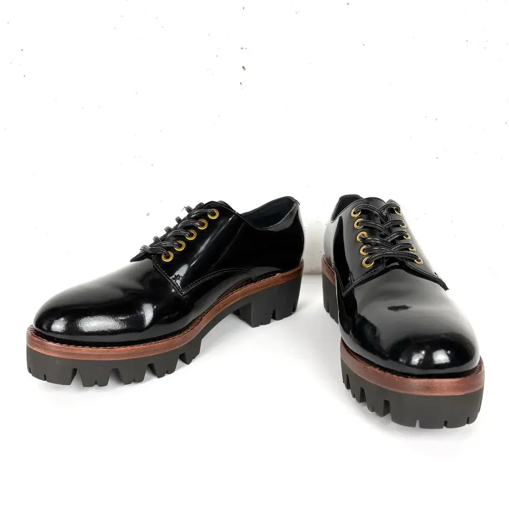 Jeffrey Campbell Trevor Platform Lug Sole Derby Oxfords Black Patent Leather 8